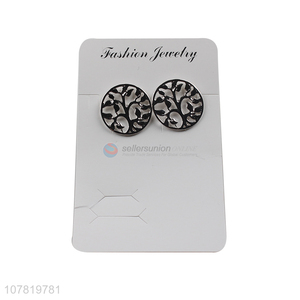 New arrival rhodium plating zinc alloy hollow round ear studs earrings