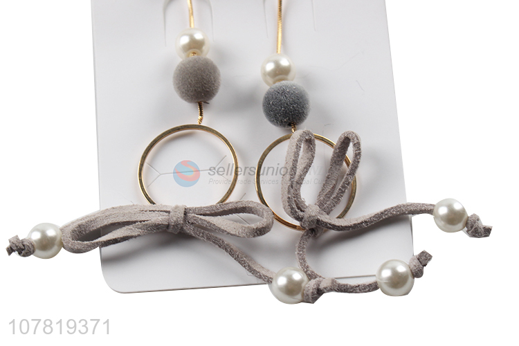 Hot product handmade elegant graceful suede pearl dangle earring