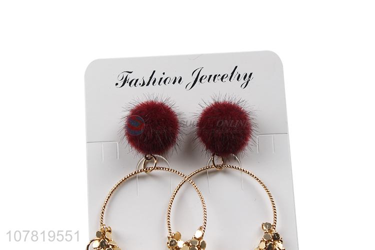 New product pompom geometric metal earrings women exaggerated earrings