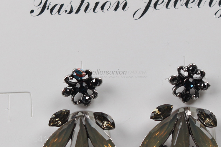 New arrival ladies trendy temperament colored glass stone post earring