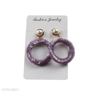 New product handmade sequin hoop earrings pearl stud earrings