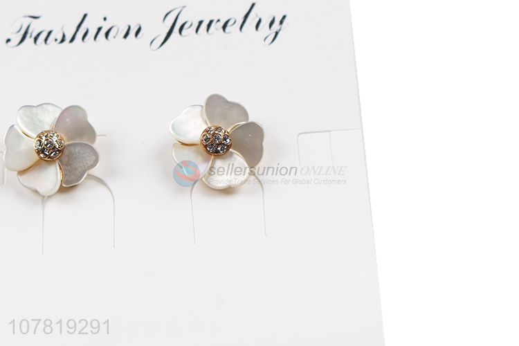 New arrival rhinestone paved shell flower earrings women jewelry