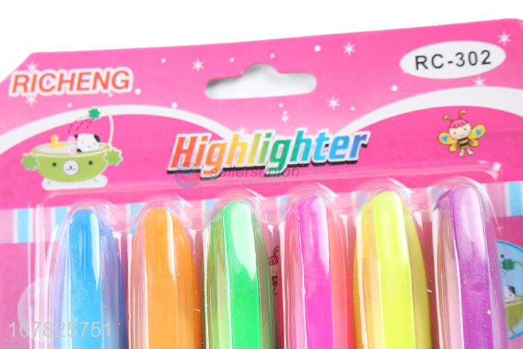 Wholesale 6 color student office supplies highlighter pen set