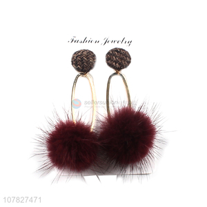 Hot Sale Modern Ladies Earring Fur Ball Dangle Earrings