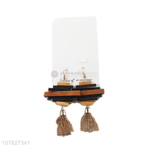 New Design Chain Tassel Wood Pendant Earring For Women