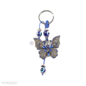 New creative blue butterfly key chain bead chain pendant