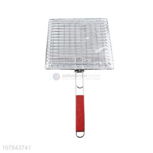 China supplier bbq steak grill basket with wooden handle