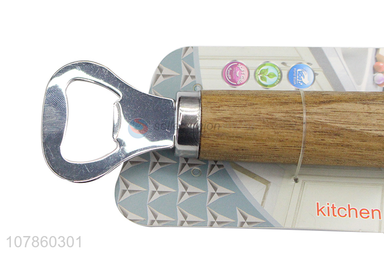 Hot sale stainless steel portable bottle opener with wooden handle