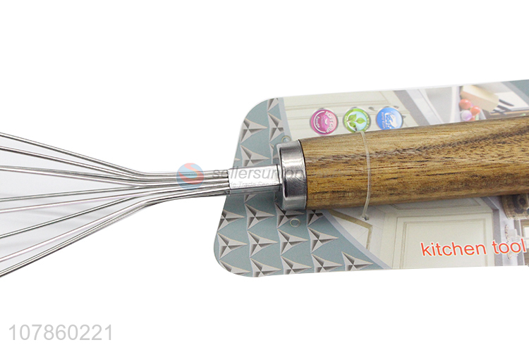 Good wholesale price stainless steel egg beater with wooden handle kitchen whisk