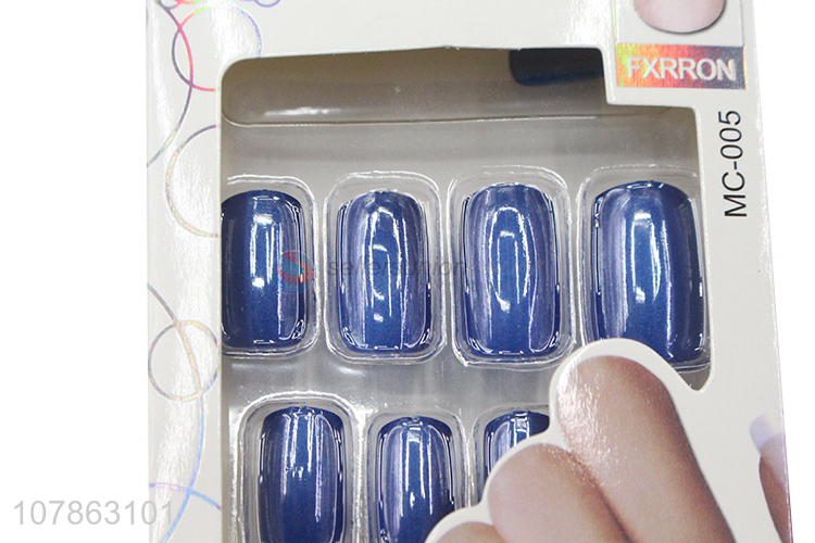 Hot Sale Full Cover Artificial Nail Tips Blue False Nails Set