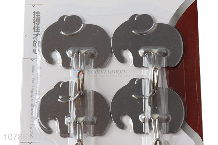 New product creative elephant shape stainless steel sticky wall hooks