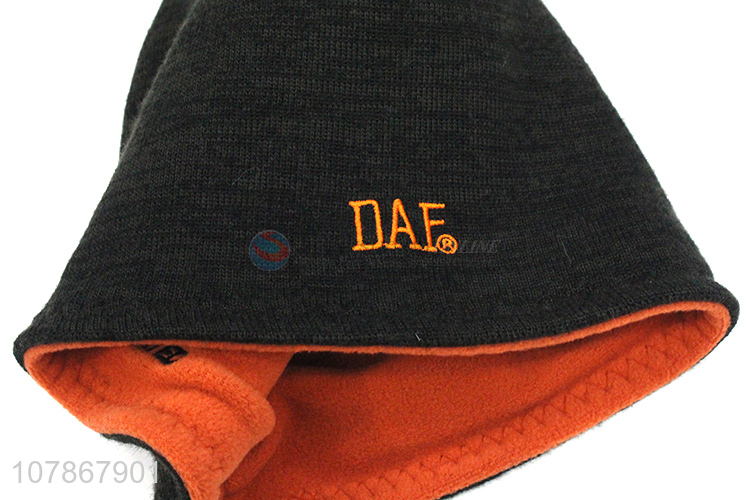 New design orange embroidered velvet hat warm sports knitted hat