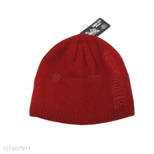 Low price wholesale red melon leather hat winter knitted hat for men