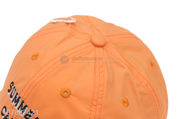 Good wholesale price orange embroidery sports baseball cap for kids