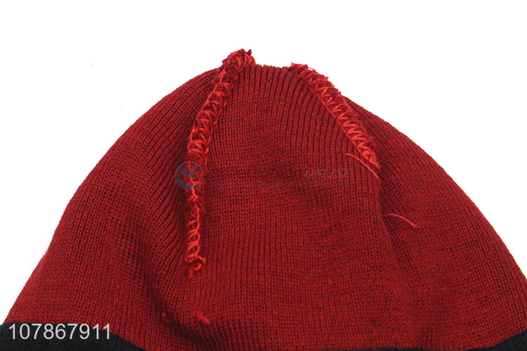 Low price wholesale red melon leather hat winter knitted hat for men