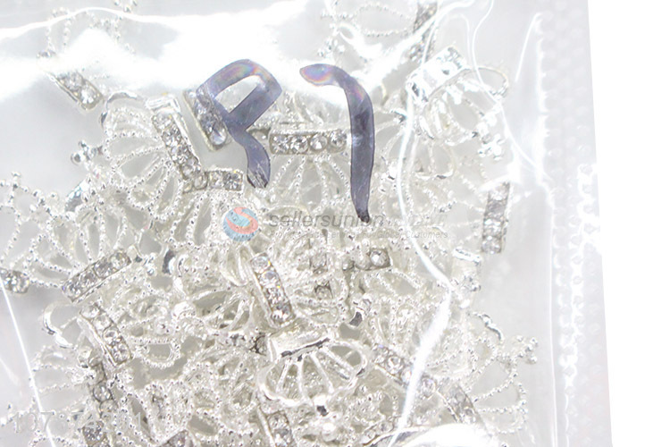 Yiwu Wholesale Silver Metal Crown Nail Diamond Decoration Accessories