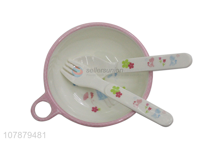 New arrival children melamine dinnerware set bowl spoon fork cup