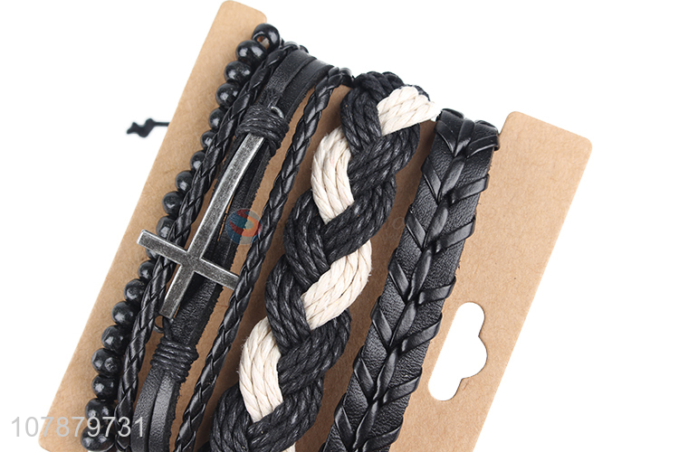 Wholesale cheap price black handmade braided bracelet set