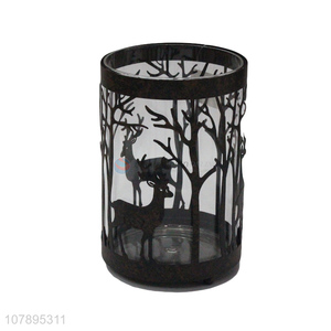 China supplier Christmas hollow out metal crafts glass candle holder jar