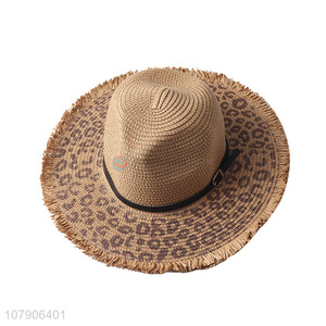 New arrival leopard print wide brim paper straw hat beach panama hat