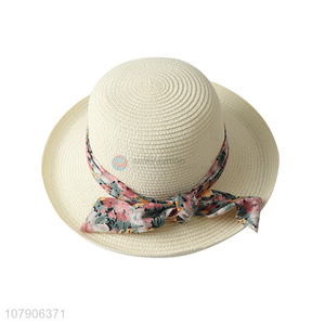 China products fashion women girls straw panama sun hat with bowknot ribbon