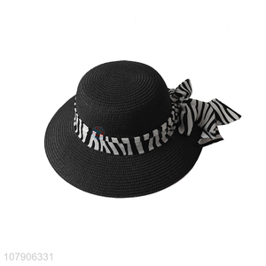 Wholesale stylish women panana hat beach straw hat with zebra print ribbon