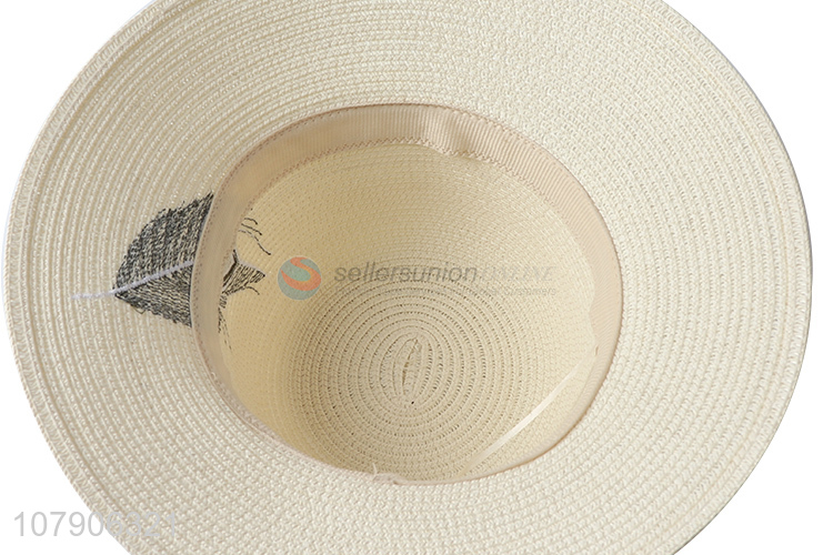 New arrival summer beach panama hat female feather embroidery straw hat