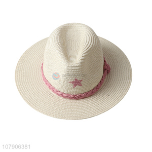 High quality star printed women summer straw hat fedora hat beach sunhat