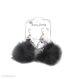 Most popular black fuzzy ball earrings for lady jewelry