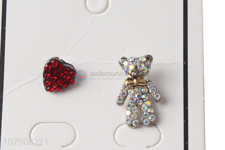 Fashion design cute style bear heart set earrings for lady