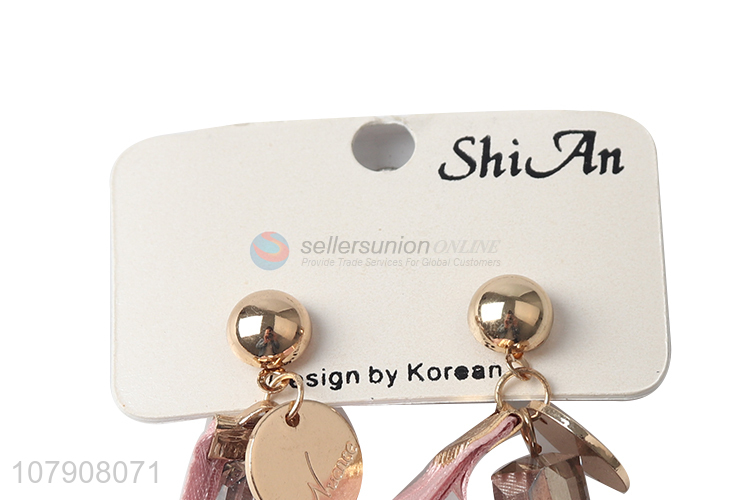 New arrival pink fashion ribbon earrings jewelry for lady