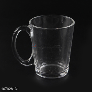 Promotional items transparent heat resistance glass water cup/juice glass with handle