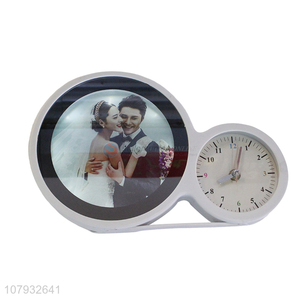 New design round home décor charging mirror photo frame with clock