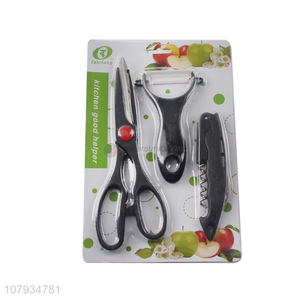 High Quality 3 Pieces Kitchen Scissor Peeler Wine Bottle Opener Set