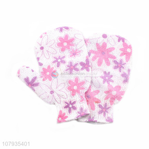 Top sale flower pattern fashion shower massage bath gloves wholesale