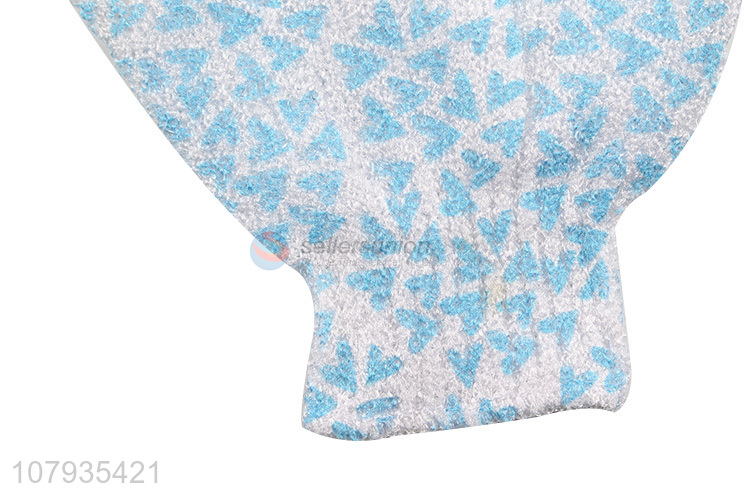 Cheap price heart pattern polyester cleaning bath gloves for sale