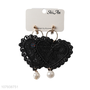 Best price black heart shape women earrings with pearls pendant