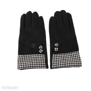 High quality fashionable men winter houndstooth gloves fleece lined gloves