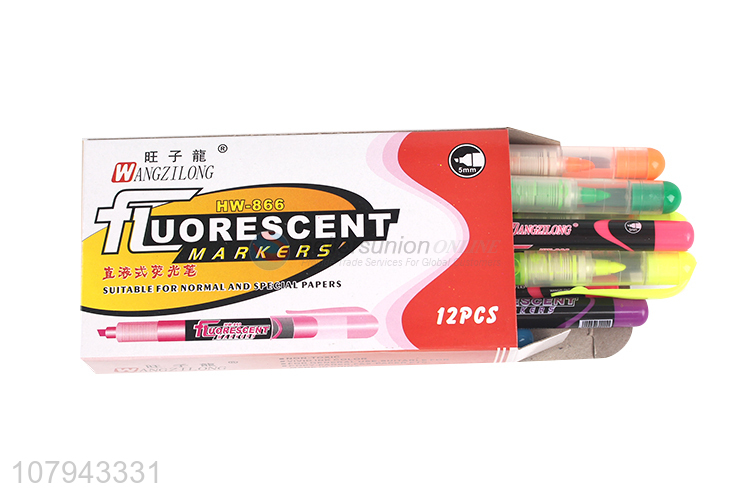 Wholesale from china 12pieces students stationery liquid fluorescent pen