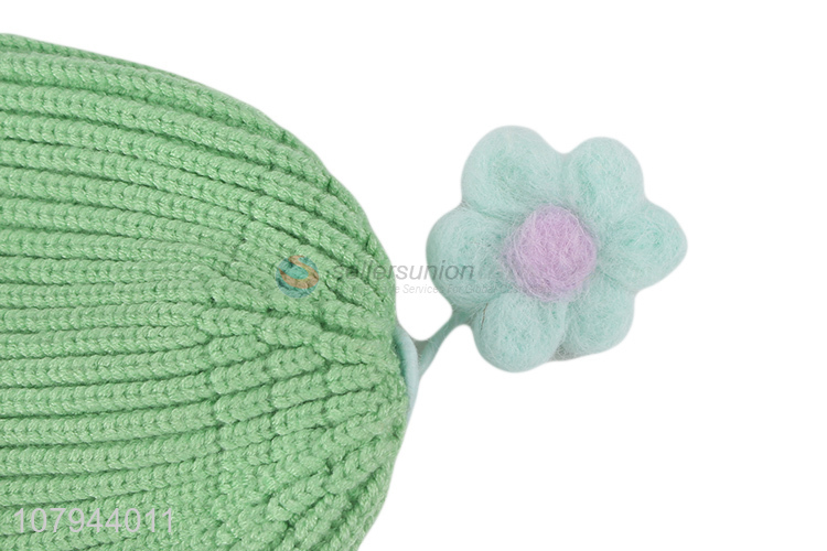 Good quality kawaii winter flower baby hat kids knitted hat thermal beanies