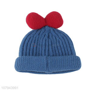 Factory price autumn and winter baby children knitted beanie hat with bowknot