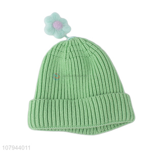 Good quality kawaii winter flower baby hat kids knitted hat thermal beanies