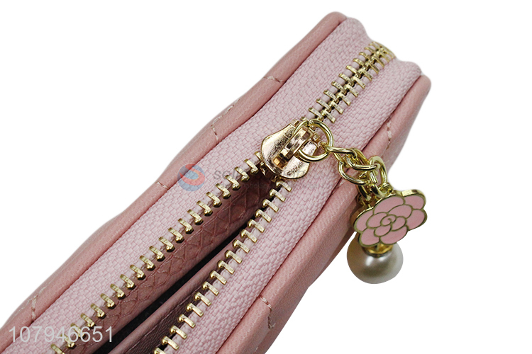 China wholesale cute pink lady long zipper wallet for daily use