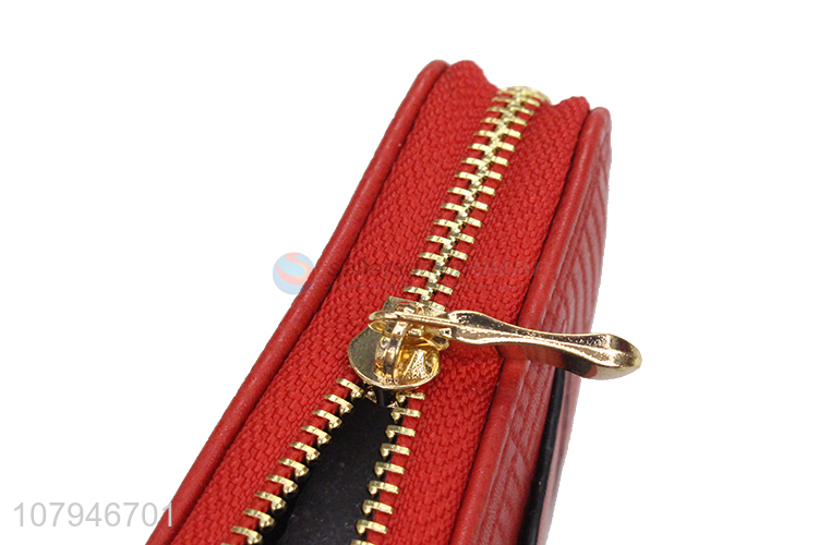 Simple design red fashion lady zipper wallet with top quality