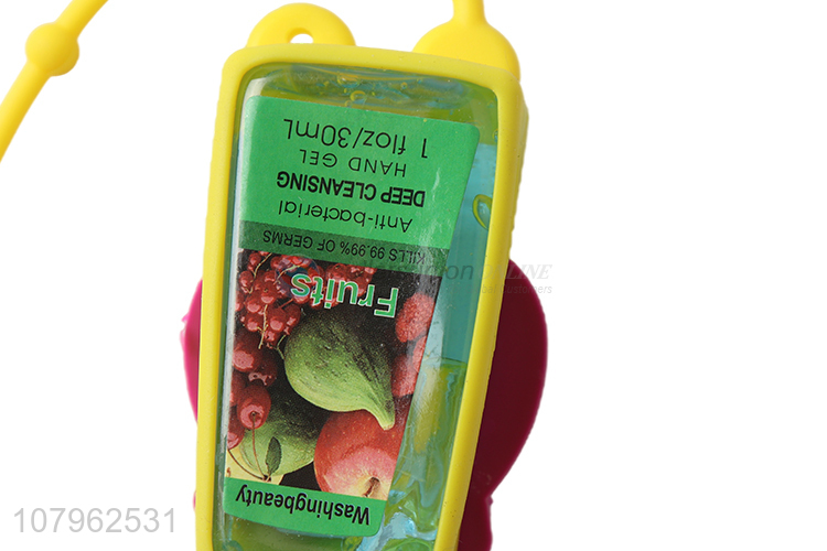 New product fruits aroma antibacterial hand gel with cartoon silicone case