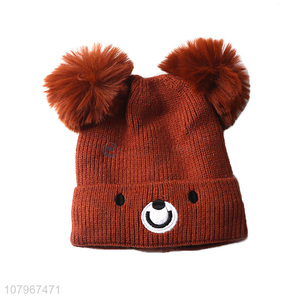 Hot selling cartoon bear design children knitted beanie hat for winter