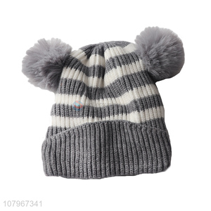 Top product children winter thermal knitted beanie hat with pom pom