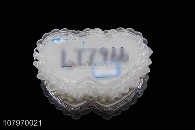 Good quality fine double-heart shaped plastic jewelry case with pearls