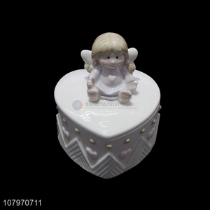 Wholesale ceramic angel jewelry case porcelain trinket box case