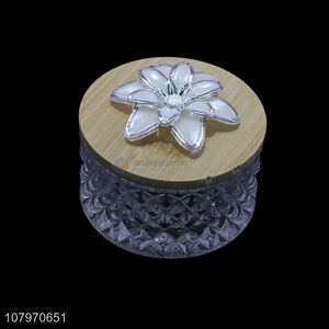 Online wholesale bamboo lid glass jewelry storage box ring holder